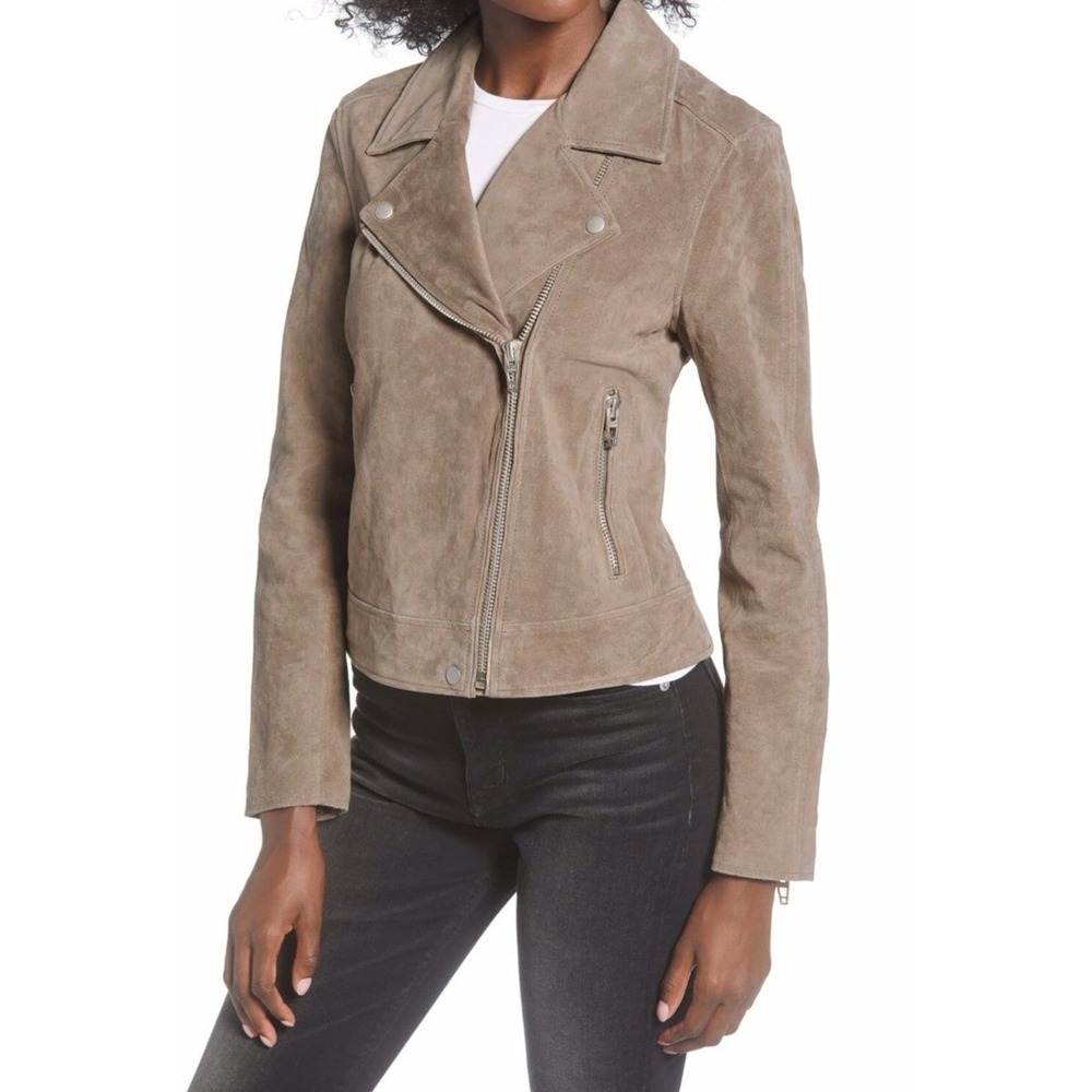 Blanknyc Women's Sand Stoner Faux Suede Moto Crop Jacket Asymmetrical Zip Small